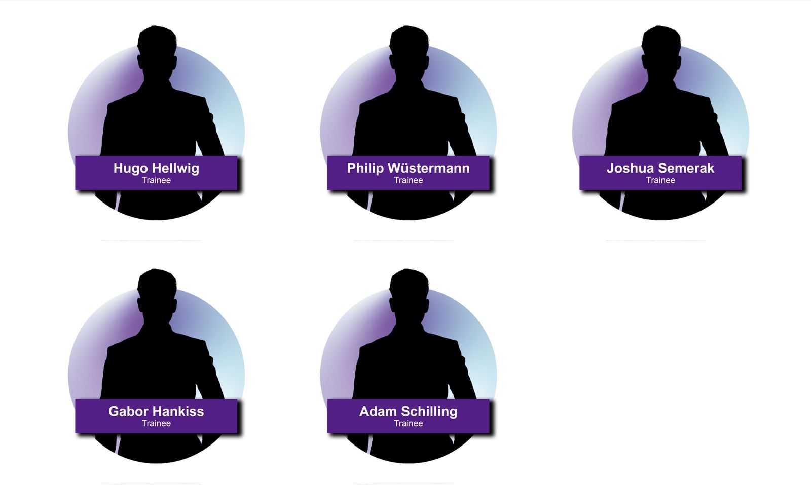 Fünf Trainees ohne Portrait — nur Silhouetten